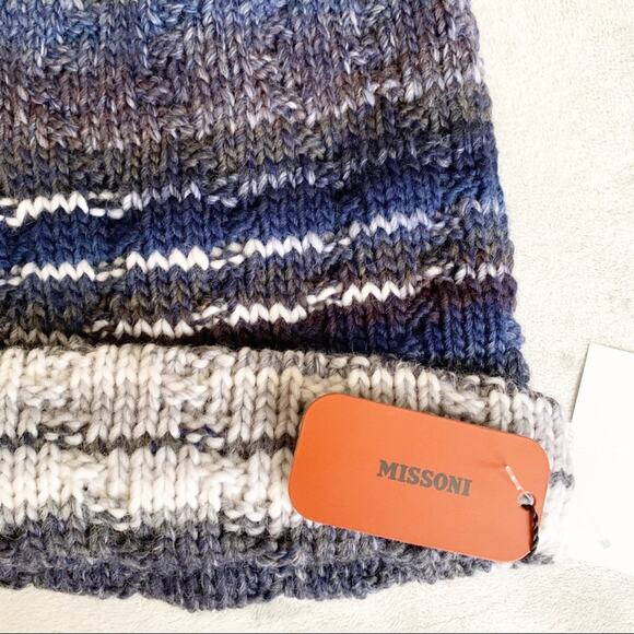 Missoni Blue Grey Chunky Knit Wool Blend Beanie NWT main image 5